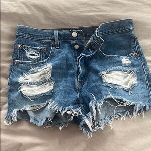 Levi's Blue Jean Shorts Distressed High-Waisted